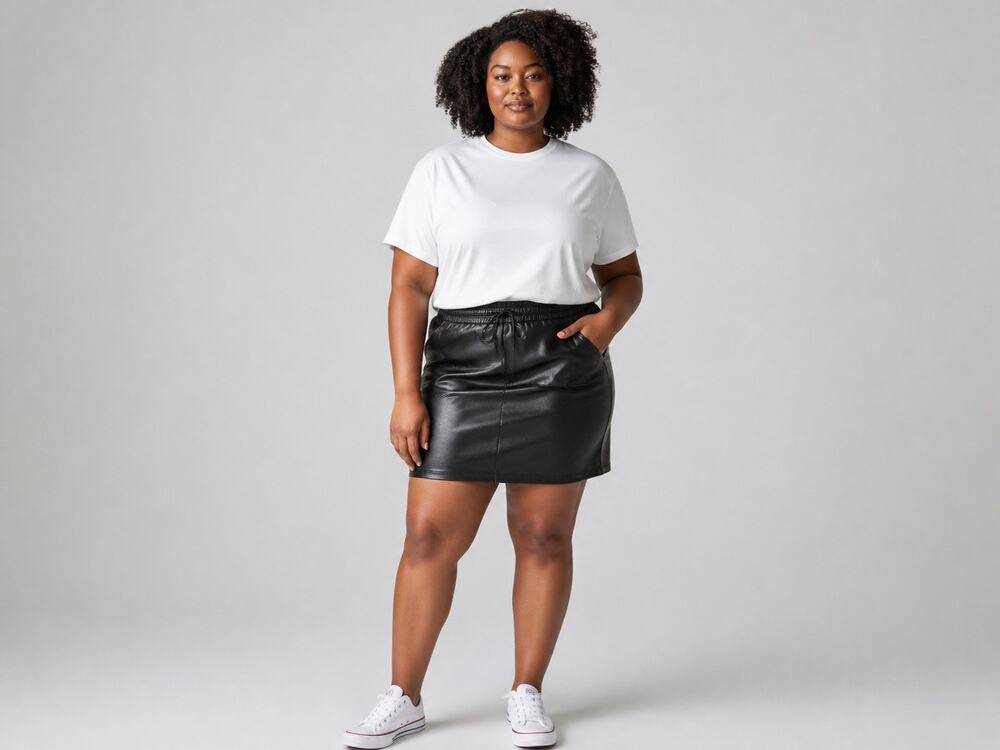 NWT 6 3XL Plus Good American Black Faux Leather Side Pocket Mini Skirt